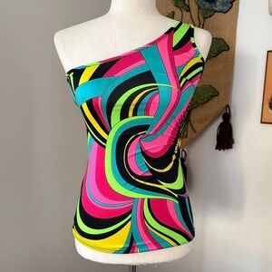 Psychedelic One Shoulder Cut-Out Y2K Blouse
